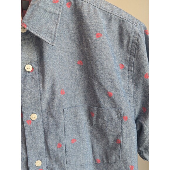 Men's Sailboat Pattern Short Sleeve Button Down Shirt Size Medium Quiet Luxury - Picture 3 of 9